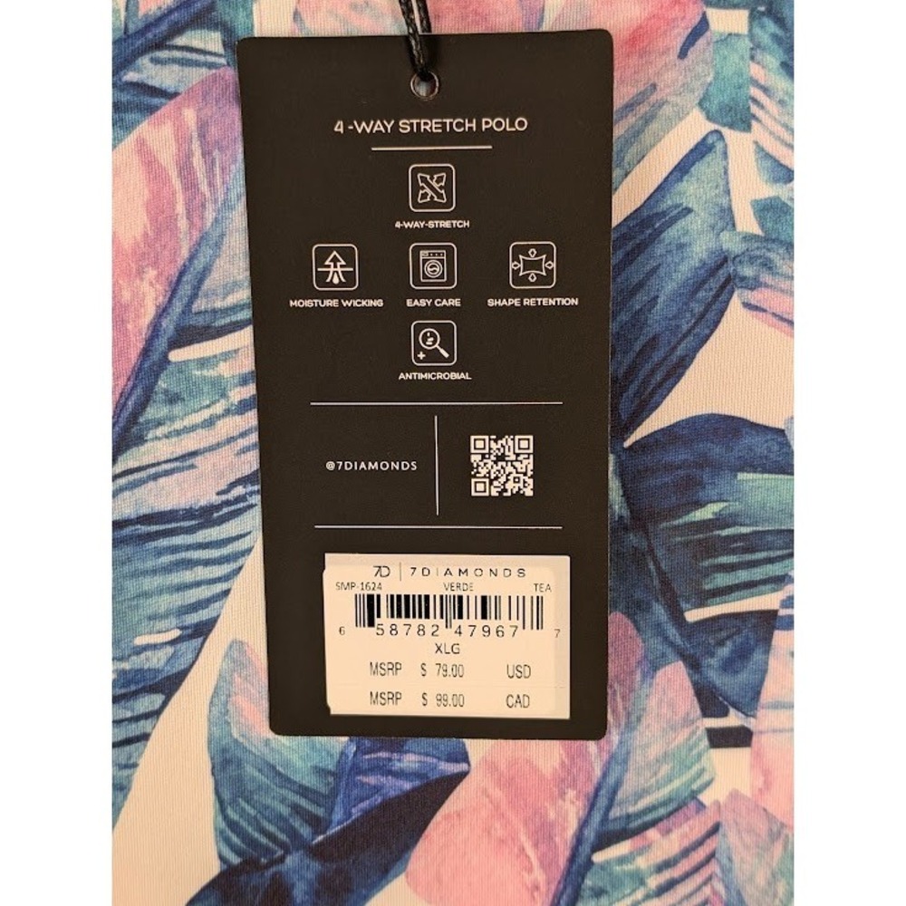 7 Diamonds Golf Polo Men XL Verde Wicking Anti-Microbial Stretch Colorful Palms - Picture 3 of 4